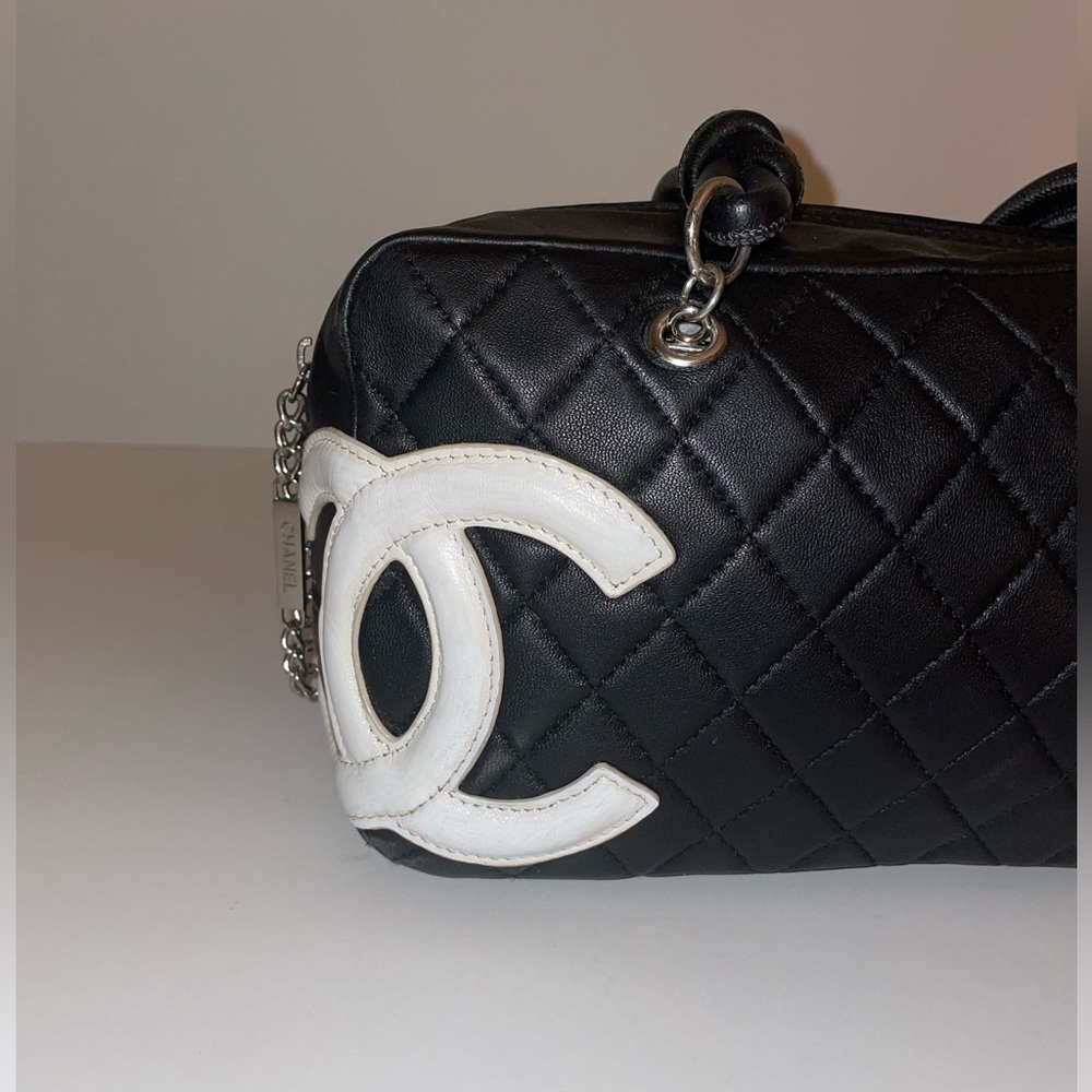 Black Calfskin Quilted Small Cambon Bowler Silver Hardware (Pink Interior)